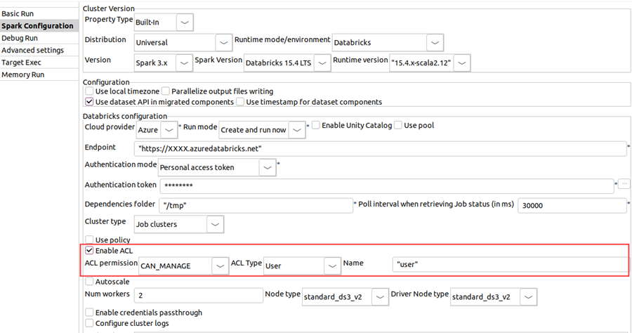 Option Enable ACL (Activer l'ACL) disponible dans Spark Configuration (Configuration Spark).