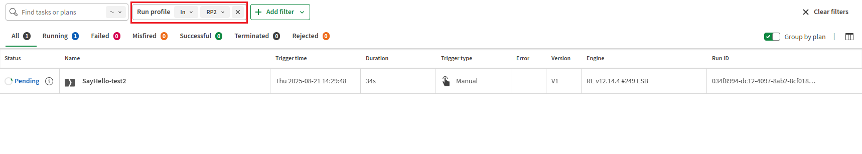 Facette Run profile (Profil d'exécution).