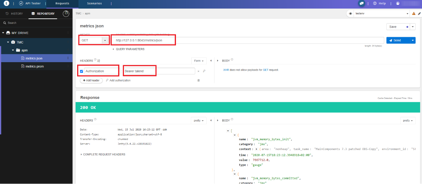 Capture d'écran indiquant comment appeler l'API de monitoring du moteur distant.