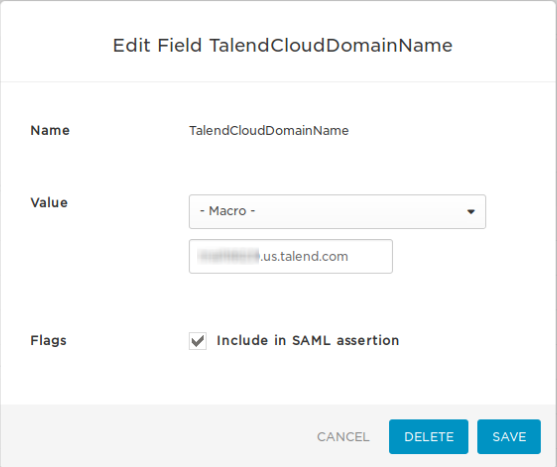 Boîte de dialogue Edit Field (Modifier le champ) TalendCloudDomainName.