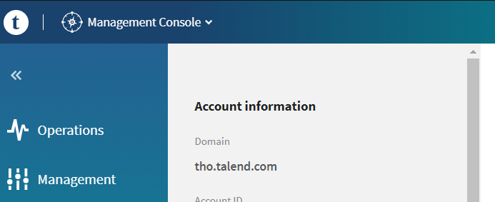 Informations du compte dans Talend Management Console.