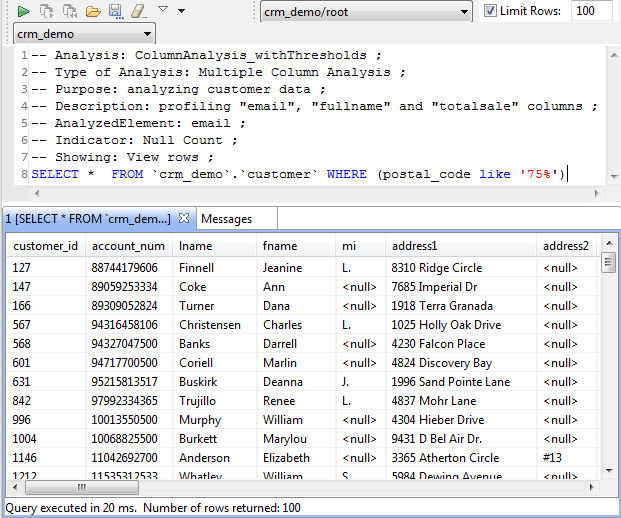 Vue d'ensemble de l'éditeur SQL.