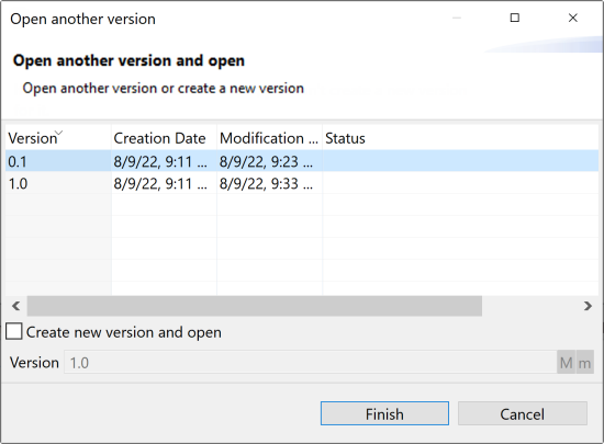 Boîte de dialogue Open another version (Ouvrir une autre version).