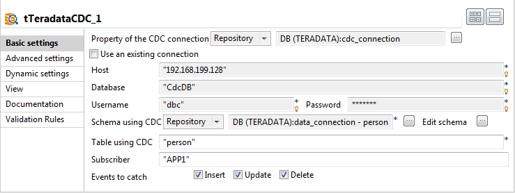 Configuration du composant tTeradataCDC.