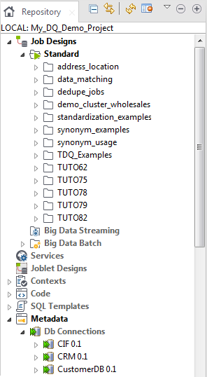 Nœud Job Designs (Jobs) dans la perspective Integration.