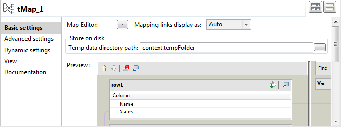 Vue Basic settings (Paramètres simples).