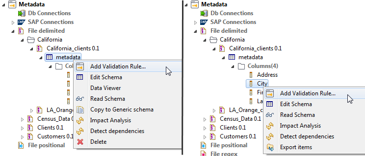 Option Add Validation Rule (Ajouter une règle de validation)... sélectionnée via un clic-droit.