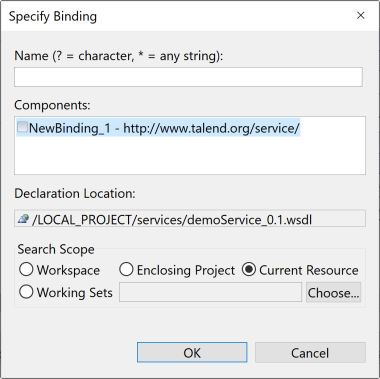 Assistant Specify Binding (Spécifier un binding).