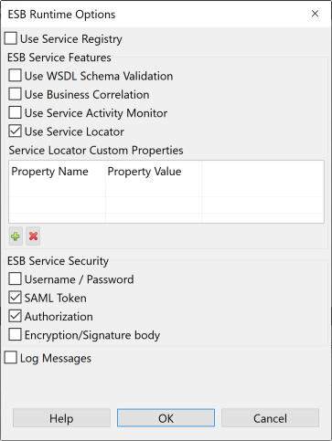 Assistant ESB Runtime Options (Options du Runtime ESB).