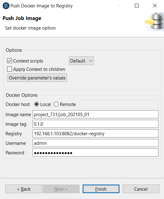 Assistant Push Job Image (Effectuer un push de l'image du Job).