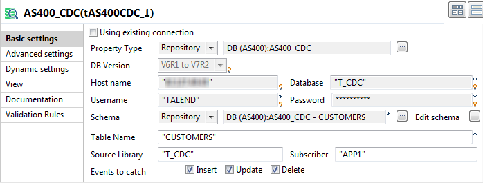 Configuration du tAS400CDC.