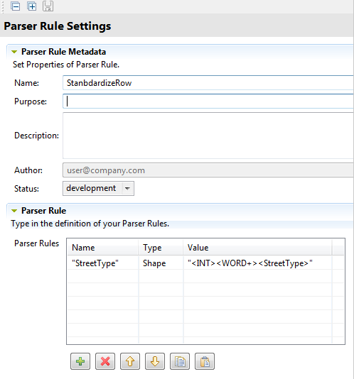 Vue d'ensemble de l'éditeur Parser Rule Settings (Paramètres de l'analyseur syntaxique).