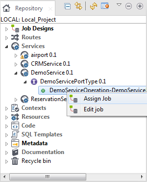 Option Assign Job (Attribuer un Job) dans la vue en arborescence Repository (Référentiel).