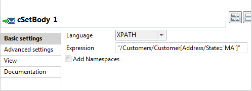 Vue Basic settings (Paramètres simples).