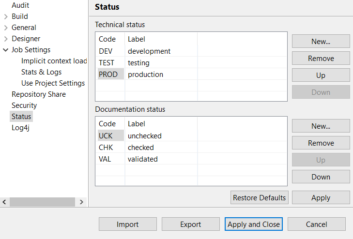 Boîte de dialogue Project Settings (Paramètres du projet).