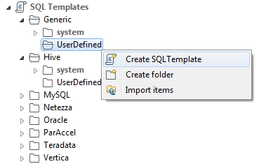 Modèles SQL dans la vue Repository.