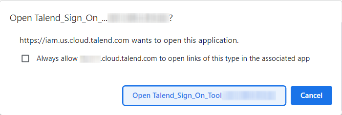 Assistant de connexion SSO à Talend Cloud depuis le Studio Talend