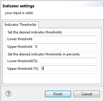 Vue d'ensemble de la boîte de dialogue Indicator Settings (Paramètres de l'indicateur).