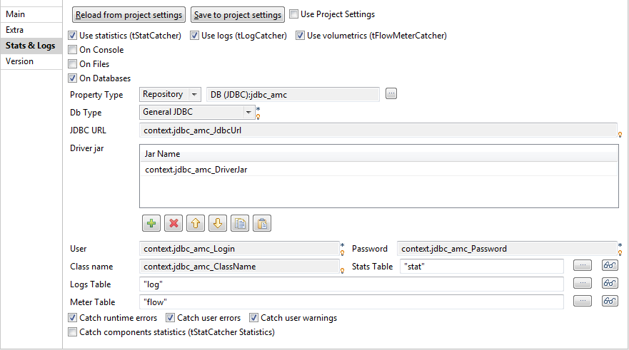 Vue de la configuration Stats & Logs.