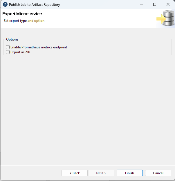 Configuration du type et de l'option d'export.