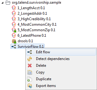 Option Edit flow (Modifier un flux) sélectionnée via un clic-droit.