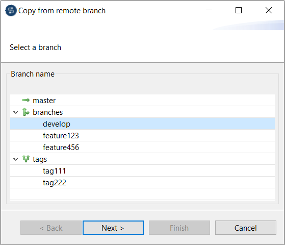 Boîte de dialogue Copy From Branch (Copier à partir de la branche).