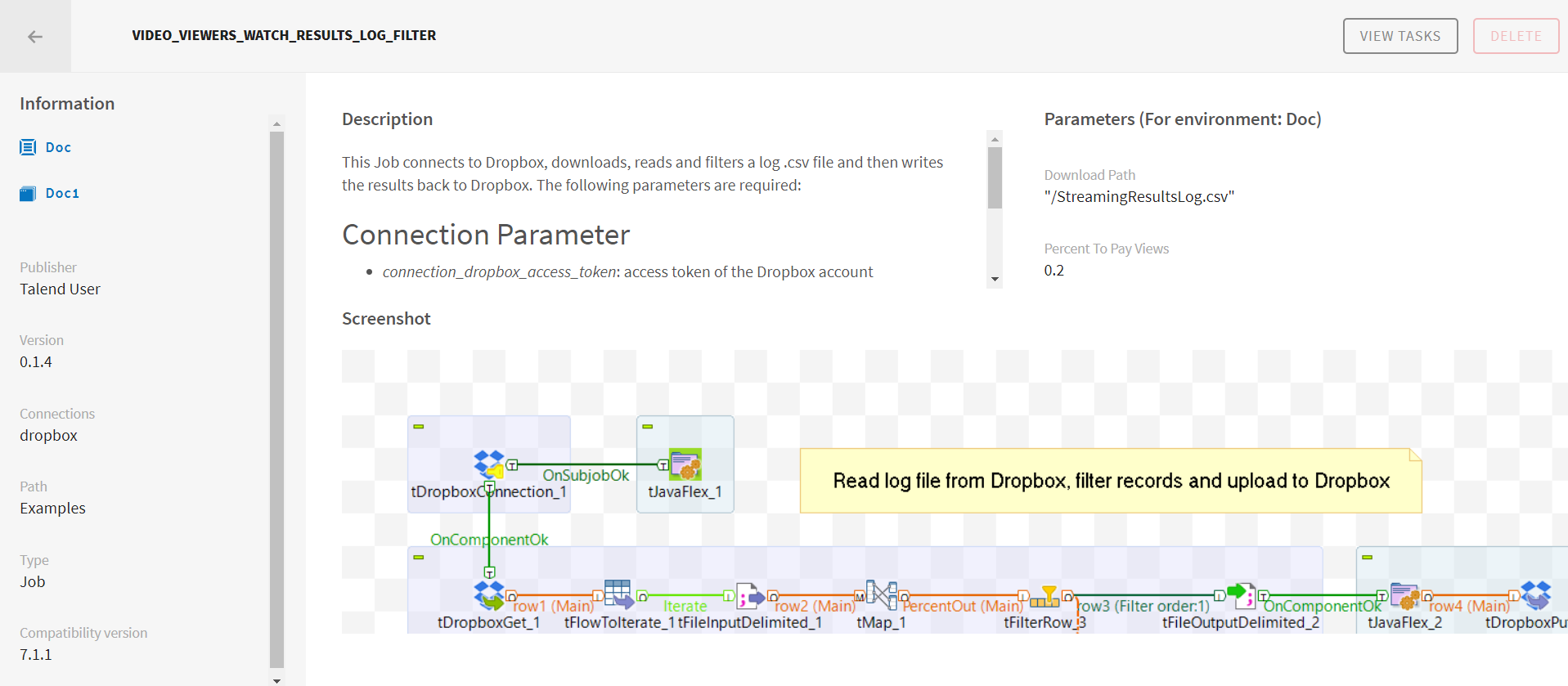 Page Artifact Details (Détails de l'artefact) dans Talend Management Console.