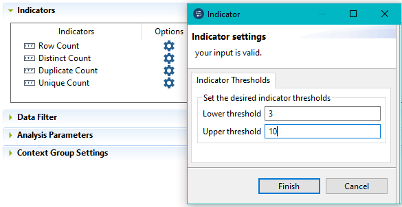 Vue d'ensemble de la boîte de dialogue Indicator (Indicateur).