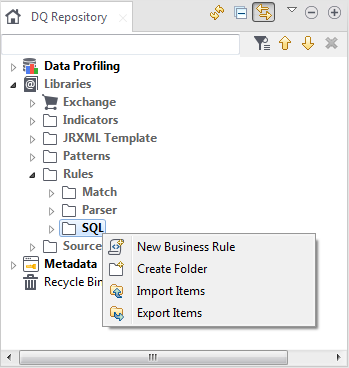 Menu contextuel d'une règle SQL.