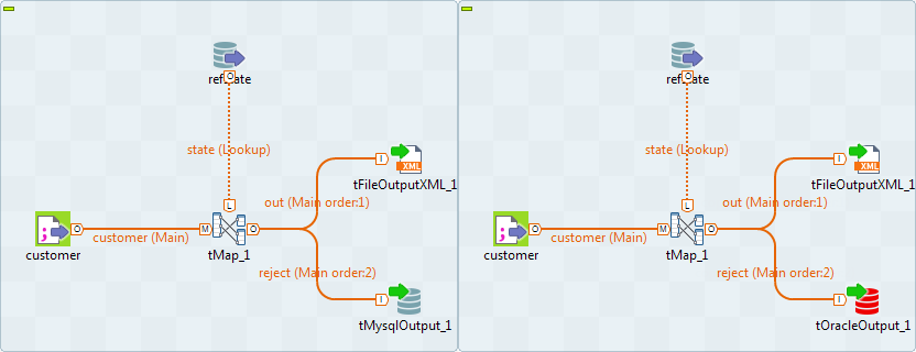 Les deux versions du Job dans l'espace de modélisation graphique.