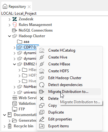 Menu contextuel "Migrate Distribution (Migrer la distribution)...".