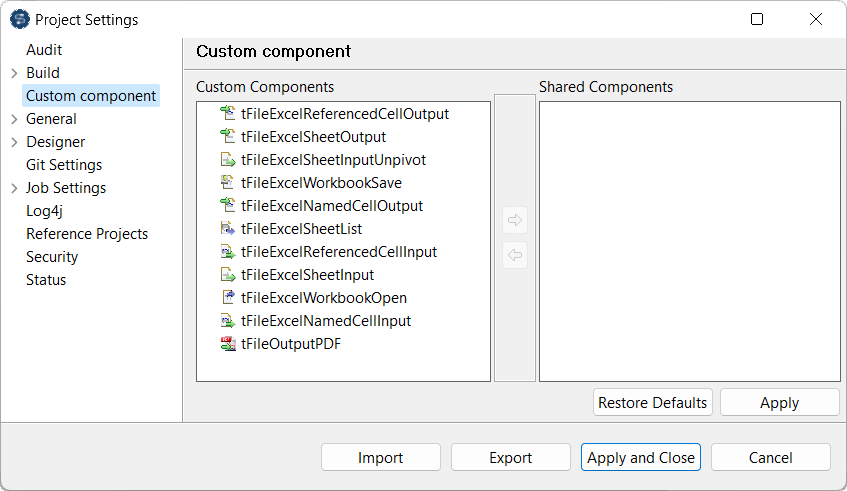 Boîte de dialogue Project Settings (Paramètres du projet).