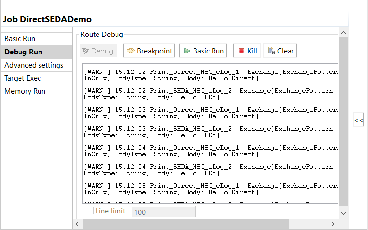 Onglet Debug Run (Exécution de débogage).