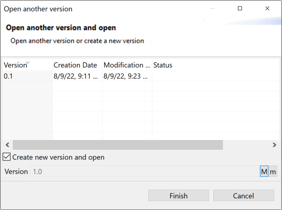 Boîte de dialogue Open another version (Ouvrir une autre version).
