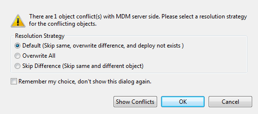 Boîte de dialogue Conflicts (Conflits).