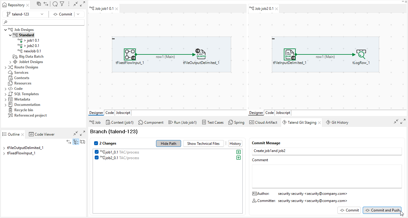 Commit et Push des modifications sur la branche Git distante.