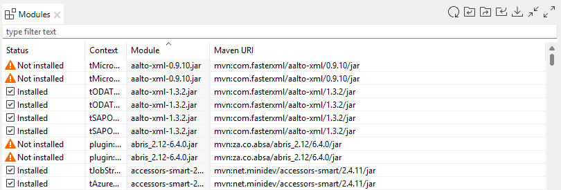 Vue d'ensemble de la vue Modules.