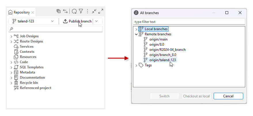 Push pour créer la branche de fonctionnalité sur le dépôt Git distant.