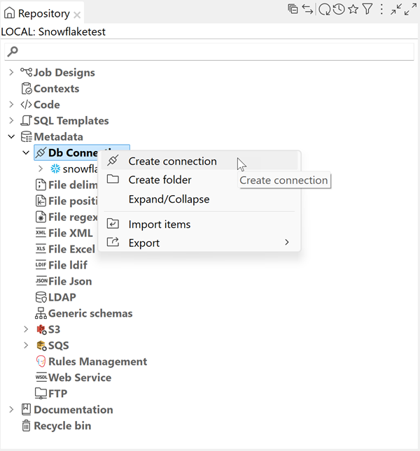 Option Create Snowflake (Créer Snowflake) sélectionnée via un clic-droit.