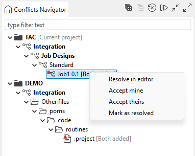 Panneau Conflicts Navigator (Navigateur de conflits).