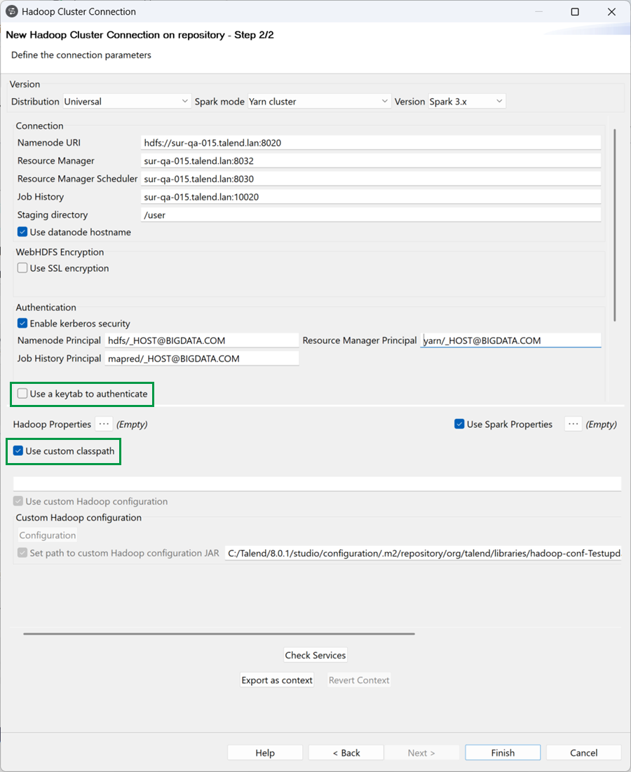 Onglet Update connection parameters (Mettre à jour les paramètres de connexion).