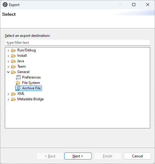 Boîte de dialogue Export.