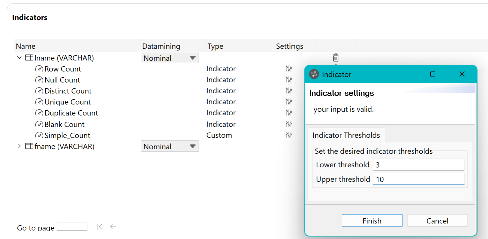 Vue d'ensemble de la boîte de dialogue Indicator (Indicateur).