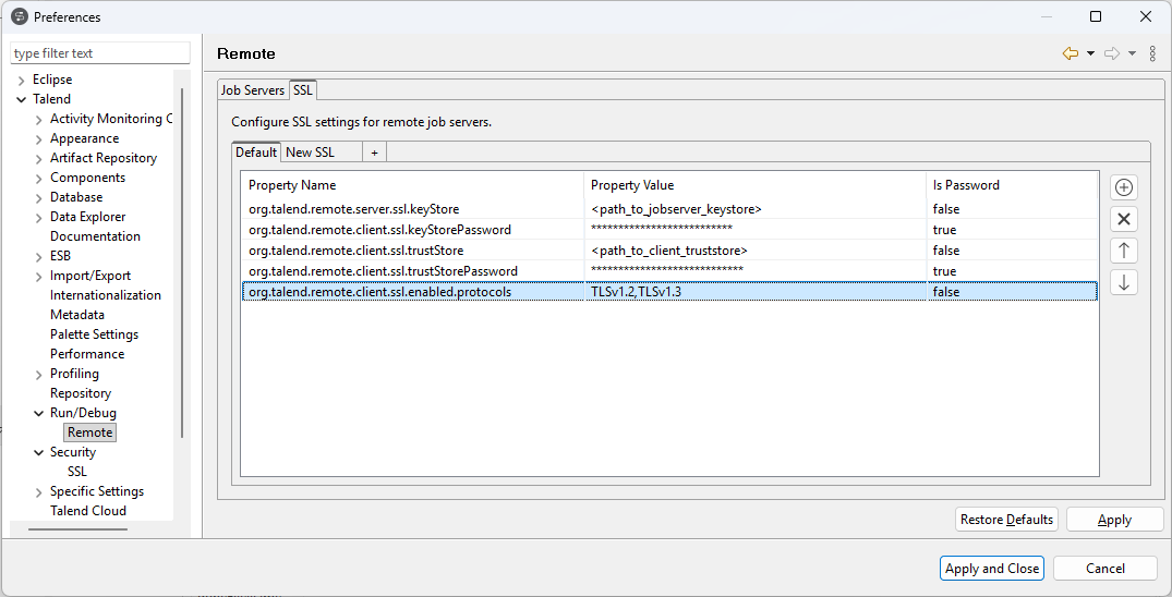 Configuration Remote (À distance) dans la fenêtre Preferences (Préférences).