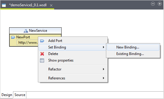 Option permettant de créer un binding dans l'espace de modélisation graphique.
