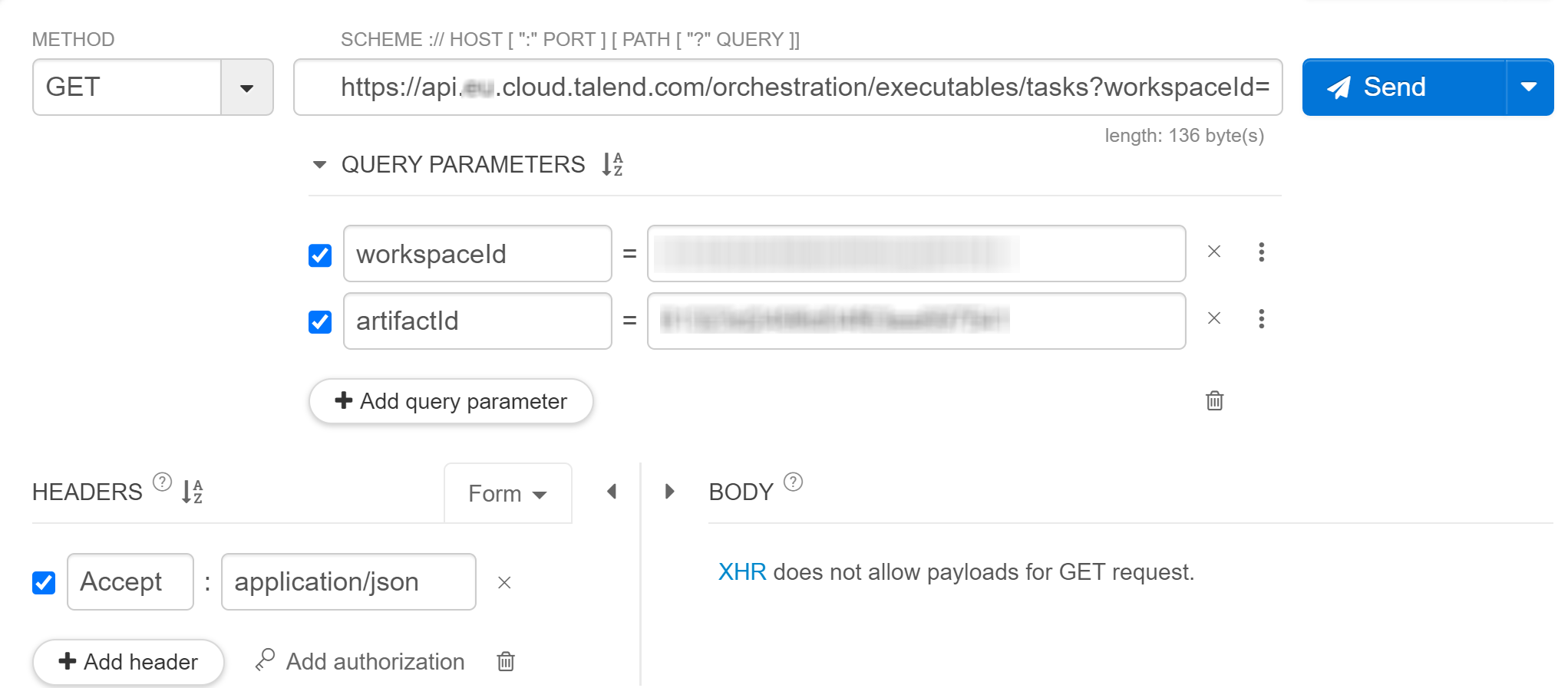 Paramètres de création d'une API dans Talend API Tester.