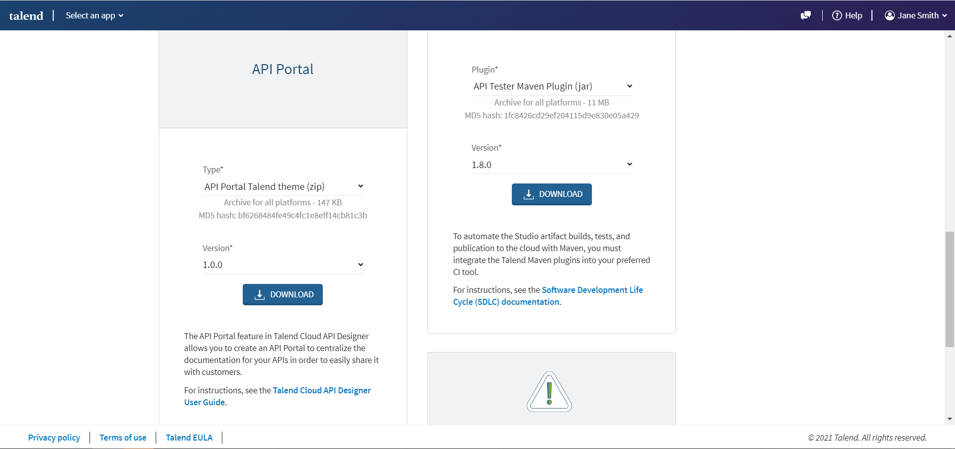 [ダウンロード]ページにあるAPI Portalタイル。