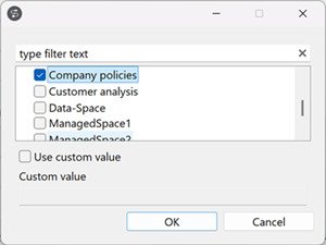 Qlik Cloudで利用可能なスペースが表示されているダイアログボックス。