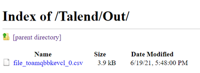 Talend/Outフォルダーでパイプラインのデスティネーションとして使用するCSVデータセットファイル。