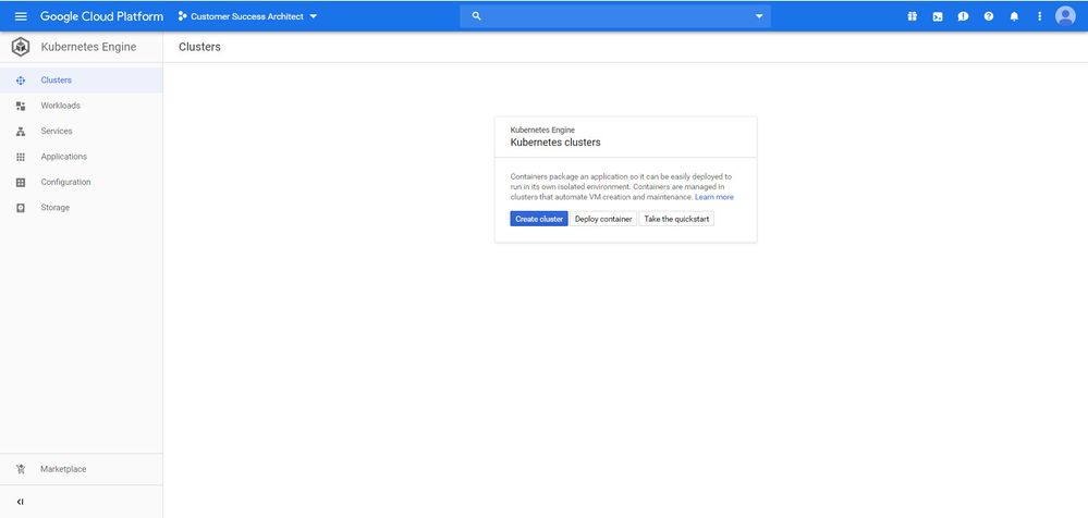 Google Cloud PlatformのClustersタブのスクリーンショット。